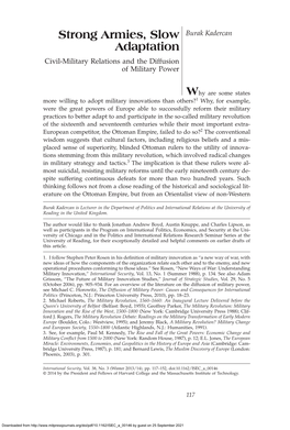 Strong Armies, Slow Adaptation Strong Armies, Slow Burak Kadercan Adaptation Civil-Military Relations and the Diffusion of Military Power