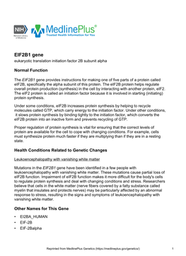 EIF2B1 Gene Eukaryotic Translation Initiation Factor 2B Subunit Alpha