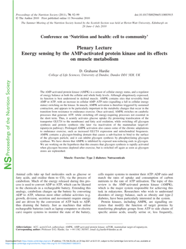 Proceedings of the Nutrition Society Plenary Lecture Energy Sensing By