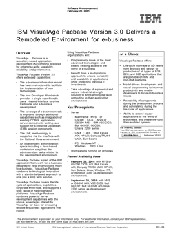 IBM Visualage Pacbase Version 3.0 Delivers a Remodeled Environment for E-Business