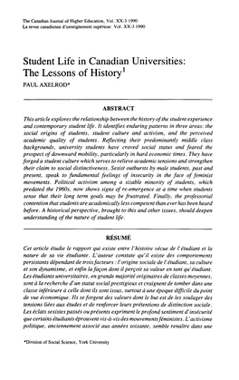 Student Life in Canadian Universities: the Lessons of History1 PAUL AXELROD*