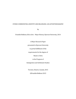 Ethnic Communities, Identity and Belonging: an Autoethnography