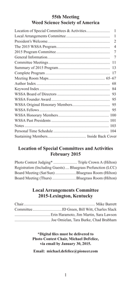 55Th Meeting Weed Science Society of America Location of Special Committees & Activities