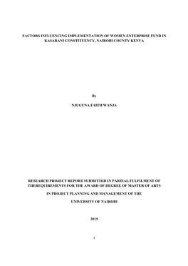 Factors Influencing Implementation of Women Enterprise Fund in Kasarani Constituency, Nairobi County Kenya