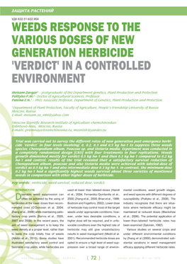 Weeds Response to the Various Doses of New Generation Herbicide