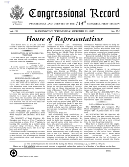 Congressional Record United States Th of America PROCEEDINGS and DEBATES of the 114 CONGRESS, FIRST SESSION