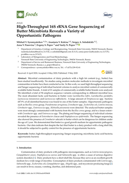 High-Throughput 16S Rrna Gene Sequencing of Butter Microbiota Reveals a Variety of Opportunistic Pathogens