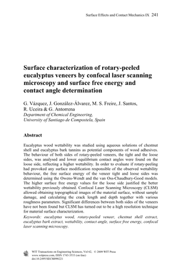 Surface Characterization of Rotary-Peeled Eucalyptus Veneers by Confocal Laser Scanning Microscopy and Surface Free Energy and Contact Angle Determination