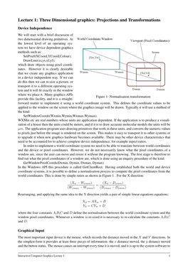 Three Dimensional Graphics: Projections and Transformations