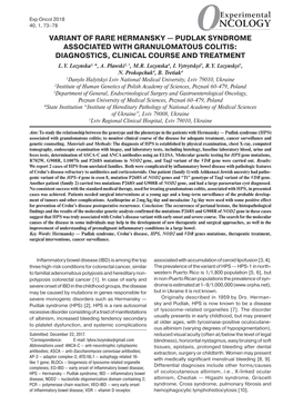 Pudlak Syndrome Associated with Granulomatous Colitis: Diagnostics, Clinical Course and Treatment L.Y