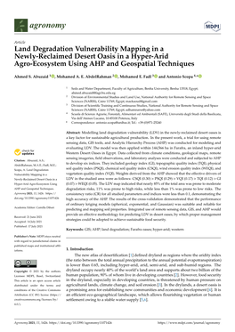 Land Degradation Vulnerability Mapping in a Newly-Reclaimed Desert Oasis in a Hyper-Arid Agro-Ecosystem Using AHP and Geospatial Techniques