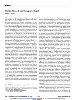 Protein Kinase C As Atherapeutictarget Beverlya