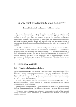 A Very Brief Introduction to Étale Homotopy∗