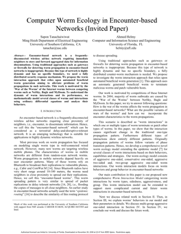 Computer Worm Ecology in Encounter-Based Networks