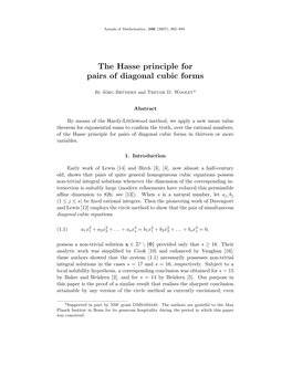 The Hasse Principle for Pairs of Diagonal Cubic Forms