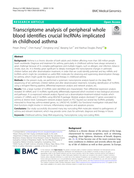 Transcriptome Analysis of Peripheral Whole Blood Identifies Crucial