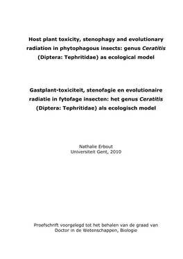 Diptera: Tephritidae) As Ecological Model