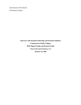 Jeannette Etheredge and Jeannette Shaheen Conducted by Sheila Cadigan with Miguel Pendás and Pamela Gentile Tosca Café, San Francisco, CA October 14, 2006