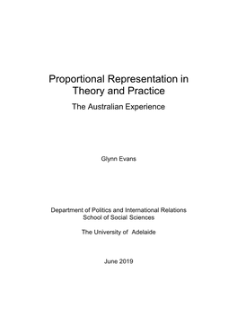 Proportional Representation in Theory and Practice the Australian Experience