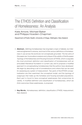 The ETHOS Definition and Classification of Homelessness: an Analysis
