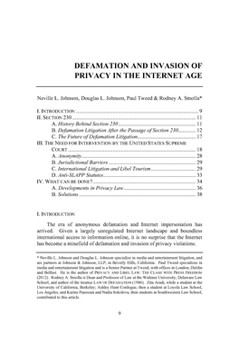 Defamation and Invasion of Privacy in the Internet Age