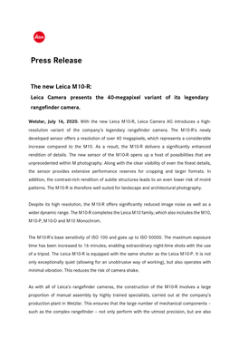 Press Release the New Leica M10-R