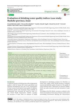Evaluation of Drinking Water Quality Indices (Case Study: Bushehr