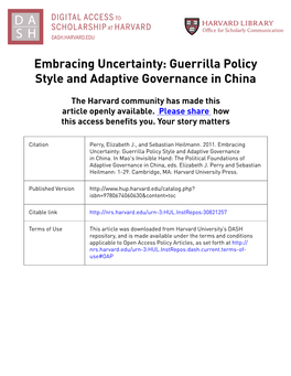 Embracing Uncertainty: Guerrilla Policy Style and Adaptive Governance in China
