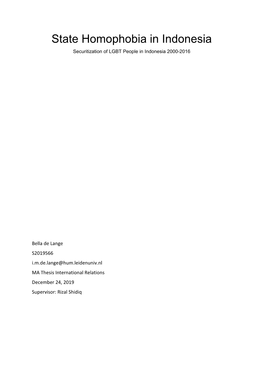 State Homophobia in Indonesia Securitization of LGBT People in Indonesia 2000-2016