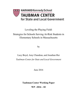 Leveling the Playing Field: Strategies for Schools Serving At-Risk Students in Elementary Schools in Massachusetts