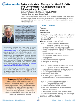 Optometric Vision Therapy for Visual Deficits and Dysfunctions