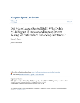 Did Major League Baseball Balk? Why Didn't MLB Bargain to Impasse and Impose Stricter Testing for Performance Enhancing Substances? Michael J