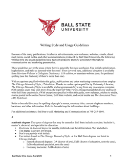 Ball State Writing Style and Guidelines | Fall 2020