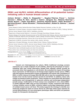 ERN1 and ALPK1 Inhibit Differentiation of Bi-Potential Tumor- Initiating Cells in Human Breast Cancer