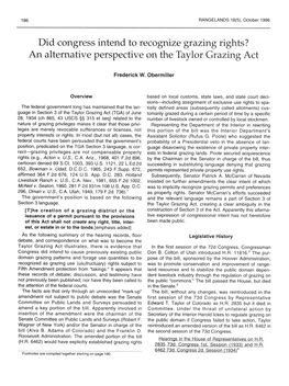 Did Congress Intend to Recognize Grazing Rights? an Alternative Perspective on the Taylor Grazing Act