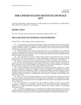 The United States Institute of Peace Act