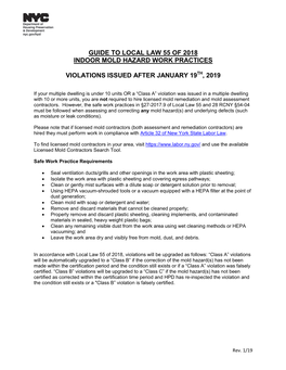 Guide to Local Law 55 of 2018 Indoor Mold Hazard Work Practices