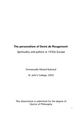 The Personalism of Denis De Rougemont