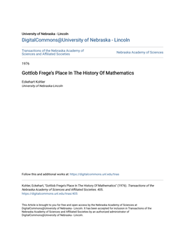 Gottlob Frege's Place in the History of Mathematics