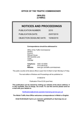 Notices and Proceedings for Wales