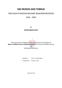 Sidi Rezegh and Tobruk Two South African Military Disasters Revisited 1941 - 1942