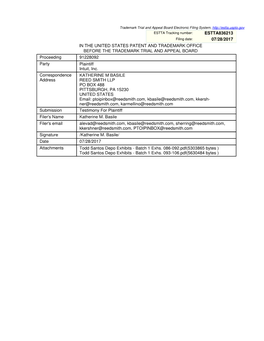 17 in the UNITED STATES PATENT and TRADEMARK OFFICE BEFORE the TRADEMARK TRIAL and APPEAL BOARD Proceeding 91228092 Party Plaintiff Intuit, Inc