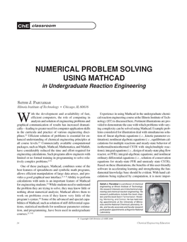 NUMERICAL PROBLEM SOLVING USING MATHCAD in Undergraduate Reaction Engineering