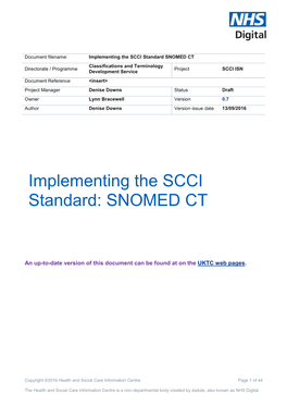 Implementing the SCCI Standard: SNOMED CT V 0.7 Draft 13/09/2016