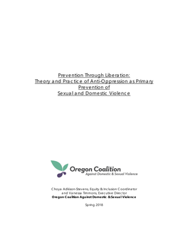 Prevention Through Liberation: Theory and Practice of Anti-Oppression As Primary Prevention of Sexual and Domestic Violence