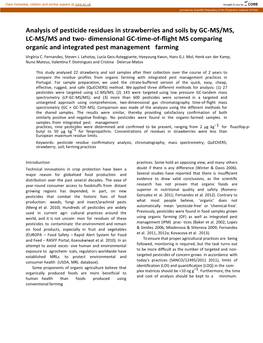 Analysis of Pesticide Residues in Strawberries and Soils by GC-MS/MS, LC-MS/MS and Two-Dimensional GC-Time-Of-Flight MS Comparin