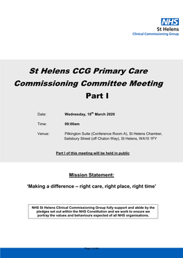 St Helens CCG Primary Care Commissioning Committee Meeting