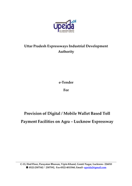 Provision of Digital / Mobile Wallet Based Toll Payment Facilities on Agra – Lucknow Expressway