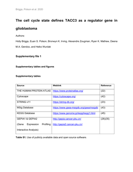 The Cell Cycle State Defines TACC3 As a Regulator Gene in Glioblastoma