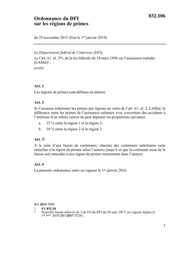 Ordonnance Du DFI Sur Les Régions De Primes 832.106